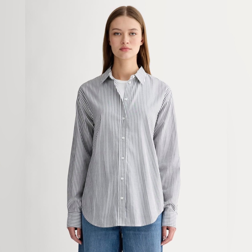 Everlane Blue/Grey & White Striped Button Down Shirt